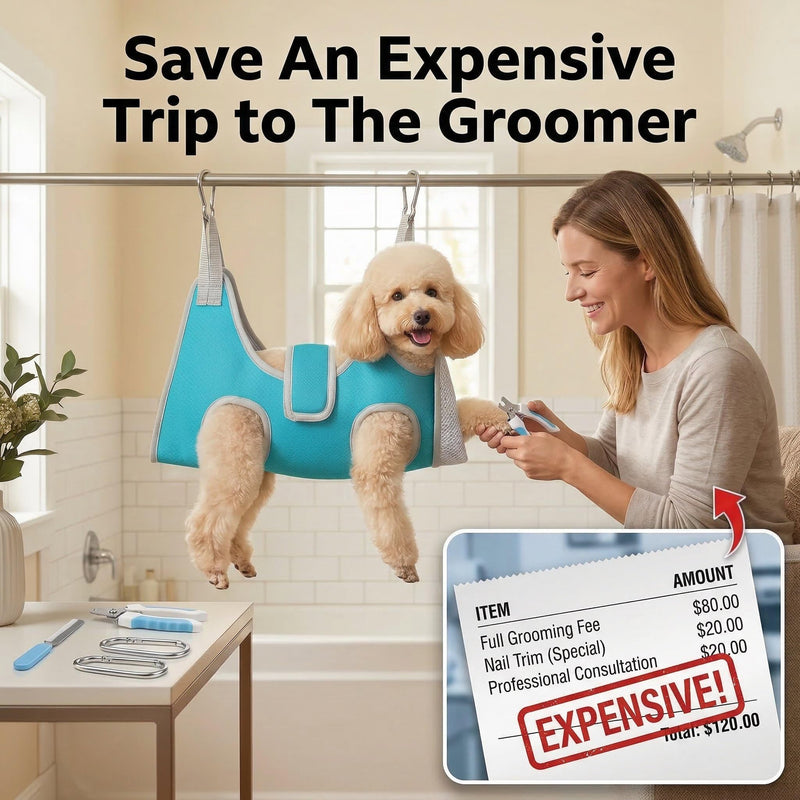 Dog Grooming Hammock, Adjustable Restraint Sling for Nail Trimming, Hands-Free Grooming Harness for Easy Bathing, Haircuts & Claw Care at Home, Blue M M-（Leg Space:9-12.2") - PawsPlanet Australia