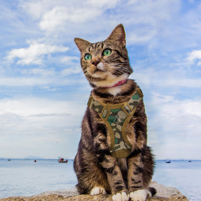 AIWAI Tactical Cat Harness for Walking Escape Proof, Adjustable Pet Vest Harness, Soft Mesh with Control Handle for Large Cat Small Dog, Gift with Patch (Camouflage, cat Harness and Leash Set) One Size - Harness and Leash Set Camouflage