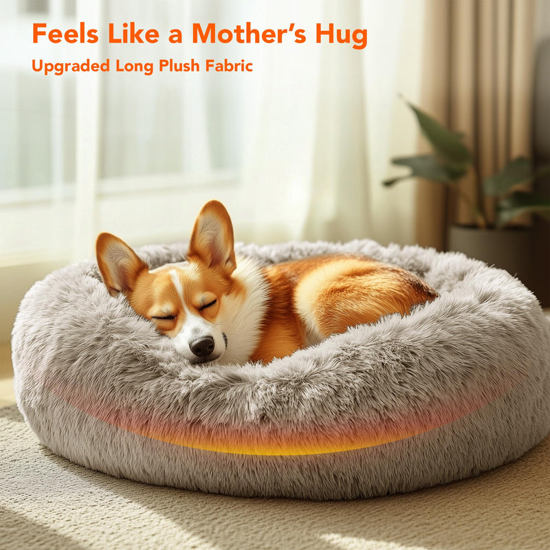 Deconovo Calming Donut Dog Bed, Washable Plush Round Pet Bed for Small Dogs & Cats with Raised Rim, Non-Slip Base and Soft Faux Fur—Lightweight, Easy-Care Design Camel 21" L x 21" W x 8" Th 21"L x 21"W x 8"Th - PawsPlanet Australia