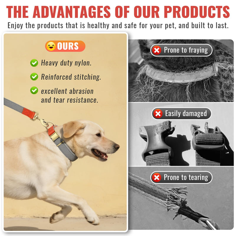 QRDA Dog Collar and Lead Set Silver Grey Personalized Collar Adjustable Tactical Belt for Dogs Medium Large Dogs, XL Silver-grey - PawsPlanet Australia