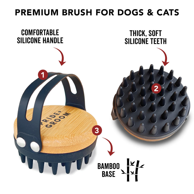 Pride and Groom Bath Brush – Dog Brush with Silicone Teeth & Bamboo Base to Release Debris & Undercoat, Stimulate Natural Skin Oils, Detangle, & Massage in and out of Tub for Healthy Coat - PawsPlanet Australia
