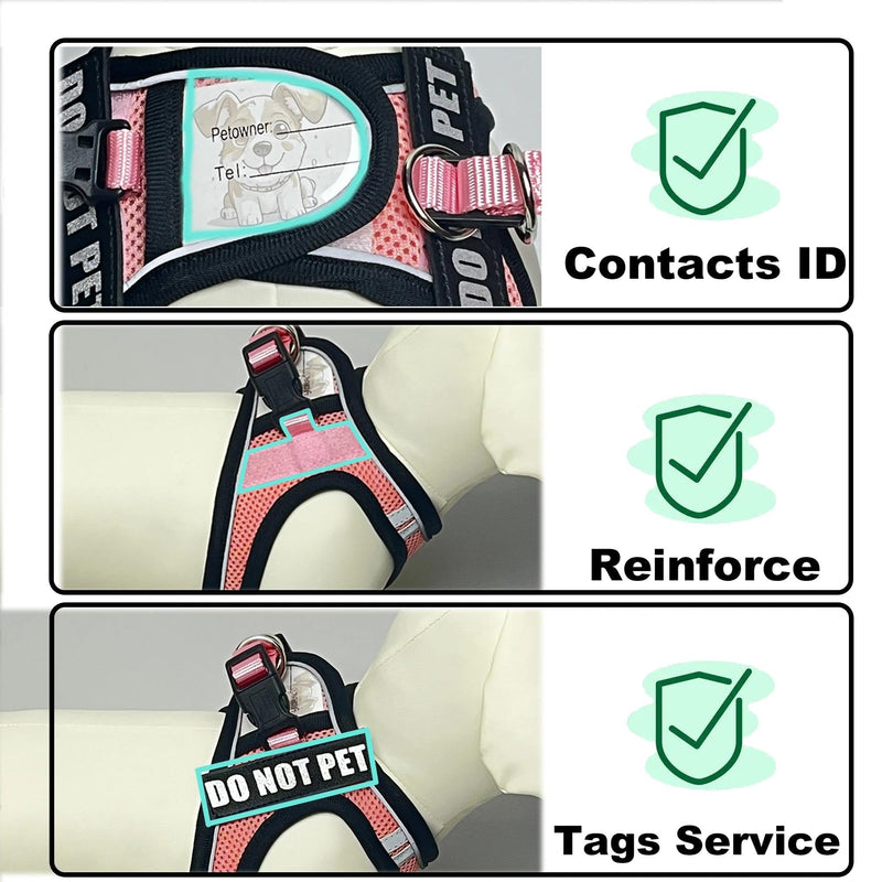 Service Dog Harness Vest Set Emotional Support Small Size Dog- 6PCS Removable Patches -Mesh Puppy Harness and Leash Set Training Pink-M M (Chest: 16 - 18") - PawsPlanet Australia