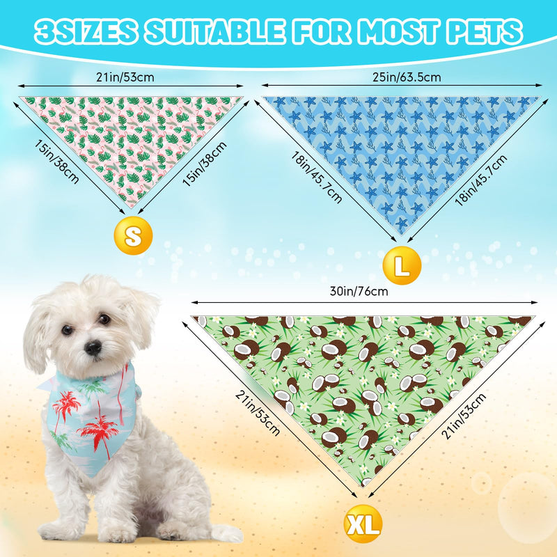 100 Pcs Dog Bandanas - Hawaiian Summer 3 Sizes Washable Adjustable Bandanas for Beach - Small, Medium, Large Pets Vibrant Summer