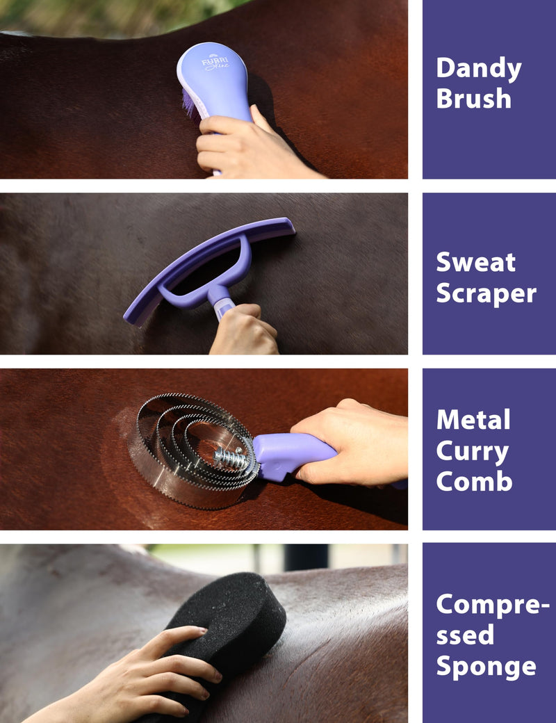 9PCS Horse Grooming Kit Curry Comb Sweat Scraper Horse Bathing Supplies Grooming Tools with Storage Bag Sugar Taro - PawsPlanet Australia