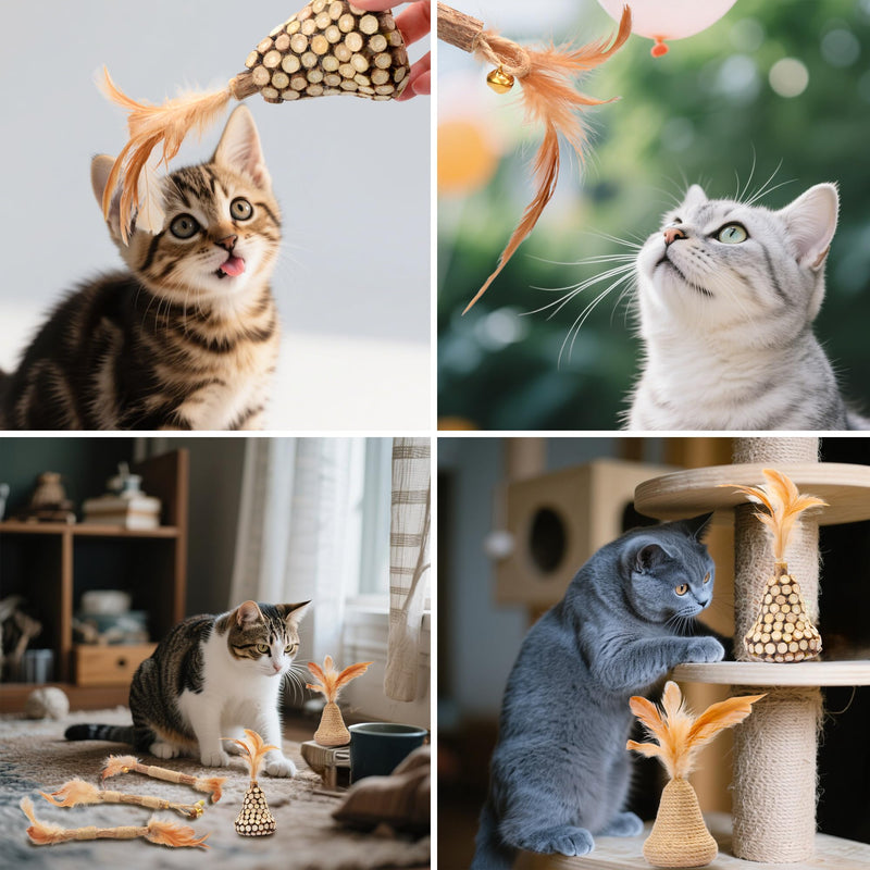 Silvervine Cat Feather Plush Mouse Toy - Natural Silvervine Catnip for Dental Health and Teething，Cat Kick Chew Stick for Indoor Use 5 Cat Feather Toys - PawsPlanet Australia