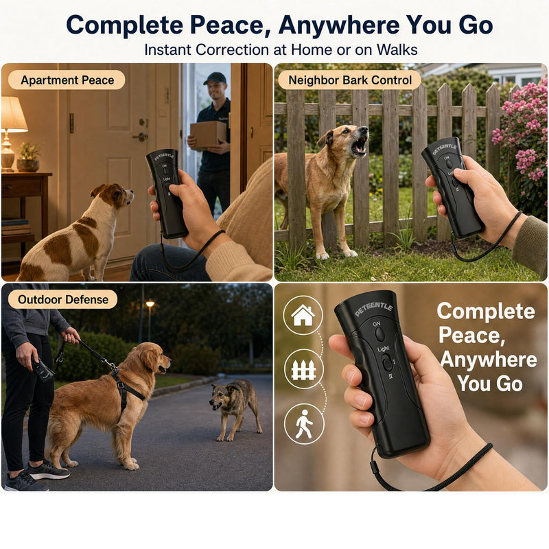 Ultrasonic Pet Trainer - 2-in-1 Handheld Dog Repeller & Behavior Assistant with 2 Adjustable Intensity Levels & LED Flashlight, Safe and Effective for Indoor & Outdoor Use