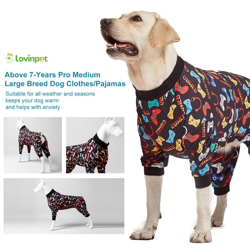 LovinPet Large Dog Pajamas, Game Console Print,UV Protection, Wound Care/Post Surgery Dog Clothes, Pet Anxiety Relief, Lightweight Stretchy Pitbull Pullover Shirt, Onesies for Dogs, Pet PJ's/XXL XX-Large Black - PawsPlanet Australia