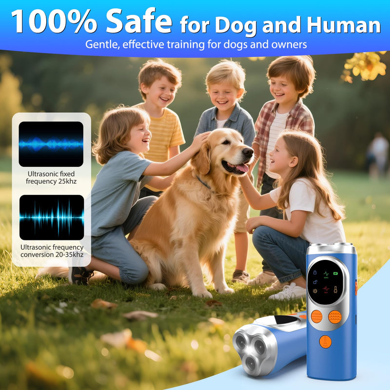 Dog Bark Deterrent Device - 3X Ultrasonic Anti Barking Device for Dogs, Safe & Effective to Stop Neighbor's Dog Barking, with LED Flashlight, Rechargeable, Indoor & Outdoor Dog Behavior Correct Blue - PawsPlanet Australia