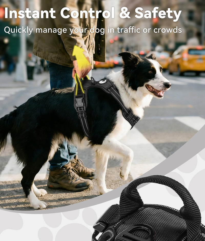 Joytale No Pull Dog Harness Medium Sized Dog, Reflective Pet Vest with Front Clip, Adjustable Soft Padded Harnesses with Easy Control Handle for Training and Walking, Black, M - PawsPlanet Australia