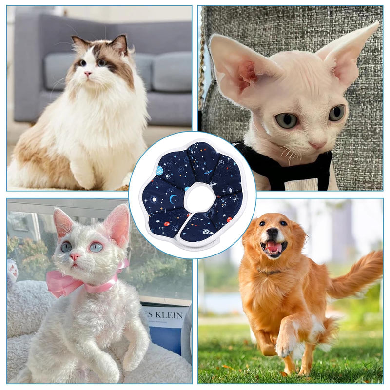 JunD Soft Cat Neck Collar, Adjustable Recovery Collar for Cats & Small Dogs, Prevents Licking After Surgery, Waterproof & Washable Material, M Planet
