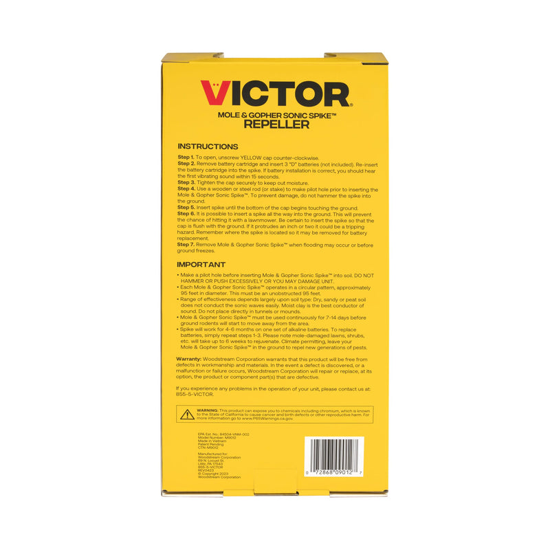 Victor Mole and Gopher Sonic Spike - Outdoor Mole and Gopher Repellent - M9012 - Chemical Free Solution - 2 Pack Sonic Spikes 2 spike