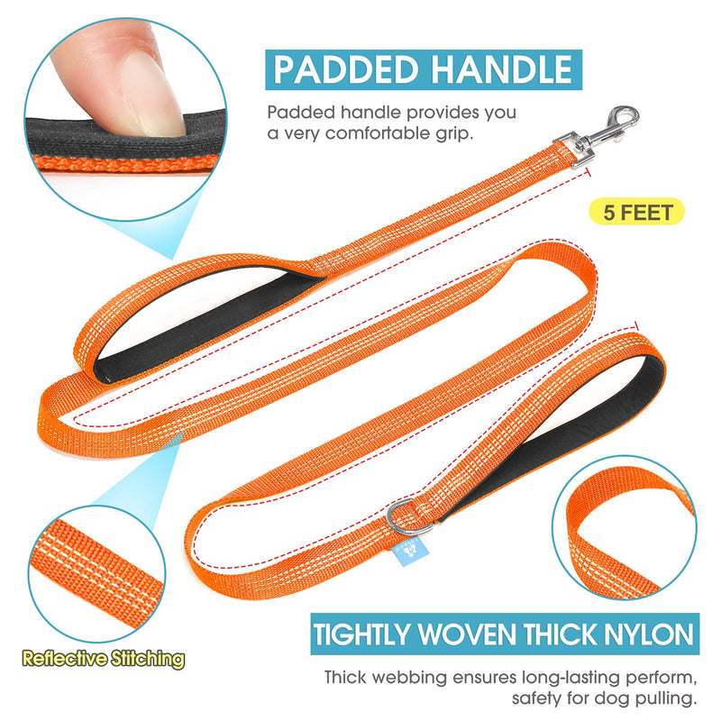 BAAPET Two Handle Dog Leash, Dual Soft Padded Handles with Traffic Control Handle Leash for Small Medium or Large Dogs (3/4'' x 5 FT, Orange) 2 Handle (3/4'' x 5 FT) - PawsPlanet Australia