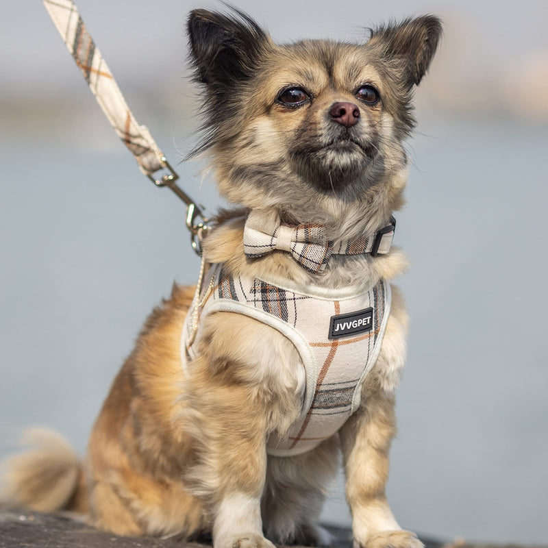 Dog Harness for Small Dogs - Plaid No Pull Dog Vest Harness and Leash Set - Step in Reflective Adjustable Soft Mesh Full Body Dog Harness for Walking, Running, Training... Small-chest : 13"-14.5" Beige - PawsPlanet Australia