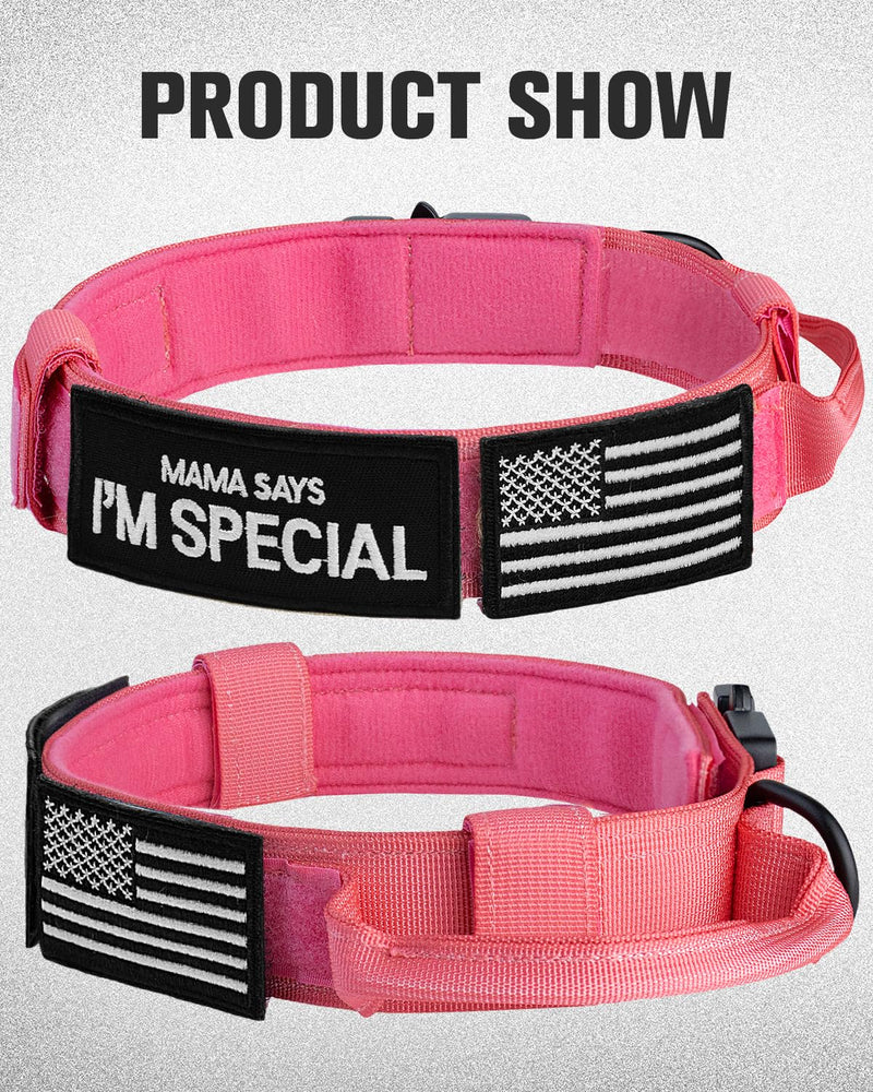 Joytale Tactical Dog Collar(17"-21") and Dog Leash Set, Shock Absorbing Bungee Dog Leash and Adjustable Strong Dog Collar with Handle for Large Dogs(Hotpink, L) - PawsPlanet Australia