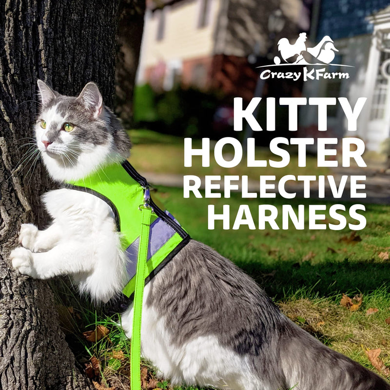 Reflective Cat Harness – High-Visibility Cat Harness for Travel, Day and Night Walking - Soft Cotton Cat Accessories, Breathable, Secure & Washable, Made in USA - Loud Lime, M to L Medium/Large - PawsPlanet Australia