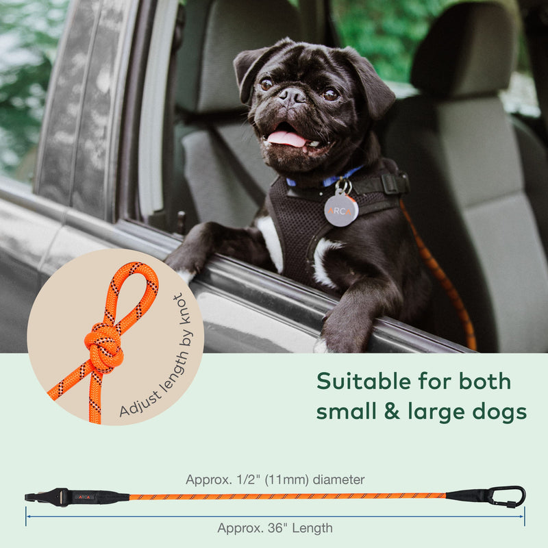 ARCA PET Safety Seat Belt | Universal Dog Seatbelt | Durable Reflective Car Seatbelt for Dogs with Clip Hook Latch, Buckle and Alloy Carabiner- Safe and Secure Pet Safety Restraint for Car Seat Buckle Orange - PawsPlanet Australia