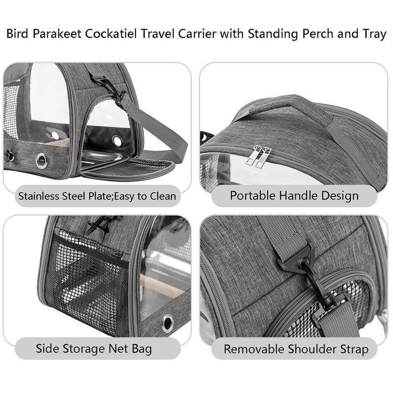 Small Bird Travel Carrier Cage Portable Bird Parrot Parakeet Cockatiel Travel Carrier Bag Lightweight Birds Backpack with Standing Perch and Stainless Tray for Vet Visit Side Access Window gray - PawsPlanet Australia