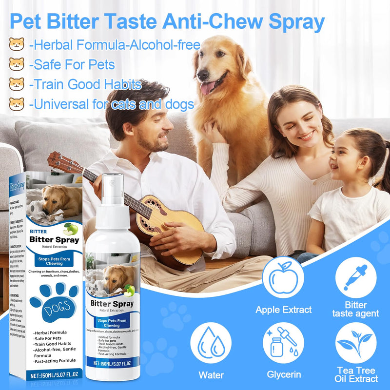 Bitter Apple Spray for Dogs to Stop Chewing | Natural Non-Toxic No Chew Spray for Dogs 150ml, Dog Training & Behavior Aids Chew Deterrent | Stop Licking Wounds | Protect Furniture Shoes - PawsPlanet Australia