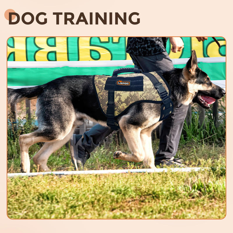 Multicam Tactical Dog Harness No-Pull Adjustable Canine Harness for Large Breeds, Reflective K9 Vest with Water Bottle Bag and Pocket; Ideal Training, Walks, Hikes Gear-(L Size) Camouflage chest harness - PawsPlanet Australia