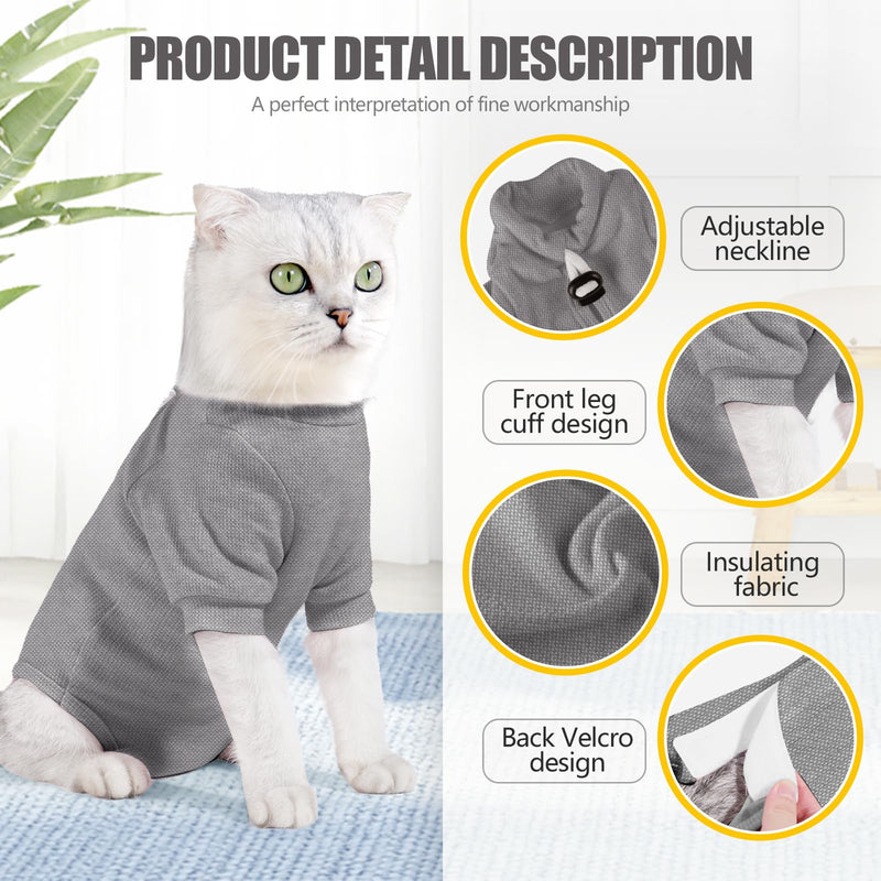 Cat Recovery Suit for Male and Female Licking Protective Kitten Spay After Surgery, Pet Surgical Pajamas Long Sleeve, Cat E Collar Alternative Onesie (Grey, Medium) Grey - PawsPlanet Australia