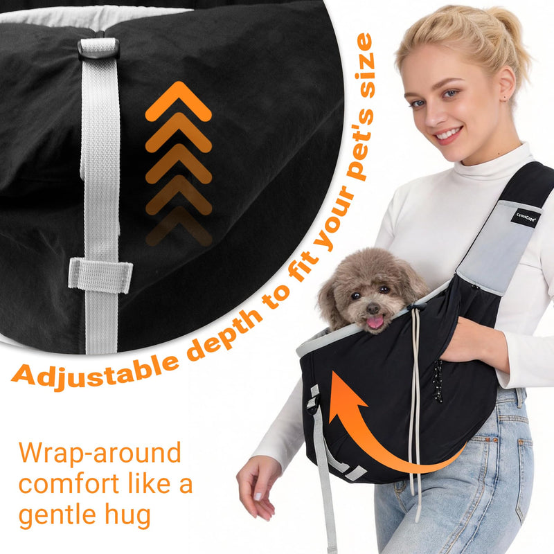Dog Carrier Sling for Small Dogs - Hands-Free Pet Puppy Carrying Bag with Adjustable Shoulder Strap, Safety Leash - Dachshund Chihuahua Pomeranian Yorkie Cat Backpack Purse Accessories Black - PawsPlanet Australia