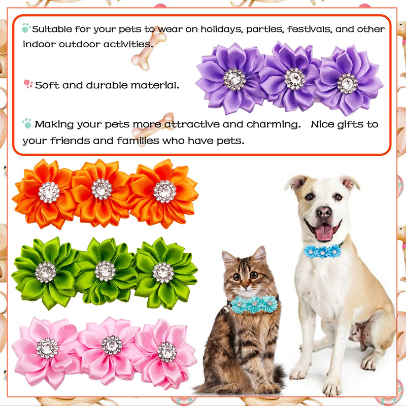Dog Collar Flowers 10 Pcs Pure Bows with Rhinestones Slip on Collar Small Large Dogs Collars Flower Attachment Grooming Accessories - PawsPlanet Australia