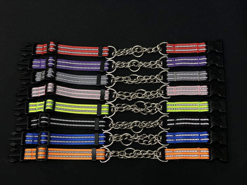 Martingale Collars for Dogs, Heavy Duty Stainless Steel Chain Training Collar, Reflective Nylon Adjustable Collar with Quick Release Buckle, Suitable for Puppy Medium Large Dogs (Gray, L) Large-(for dog's neck 20''~25.5'') Gray - PawsPlanet Australia