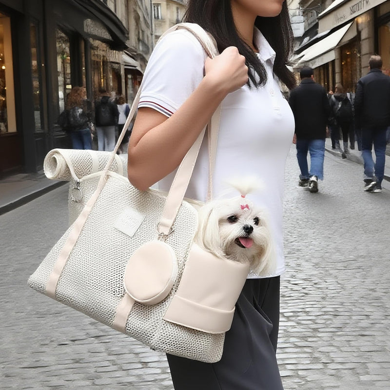 Pet Breathable Mesh Tote Bag, Pet Hands-Free Shoulder Bag,Dog and Cat Lightweight and Comfortable Pet Shoulder Bag, Pet Carrier Purse for Small Dog Cat（Can Hold 10 Pounds） Beige - PawsPlanet Australia