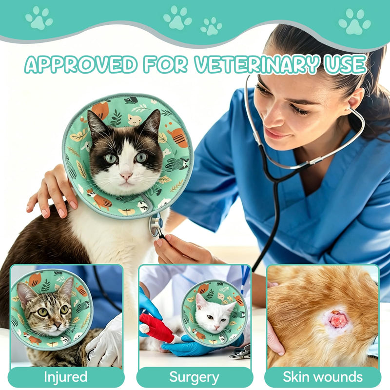 Cat neck brace, soft adjustable cat neck brace, anti-licking and anti-biting neck braces for cats, for cats and small dogs after surgery and injuries (Mint green, M)