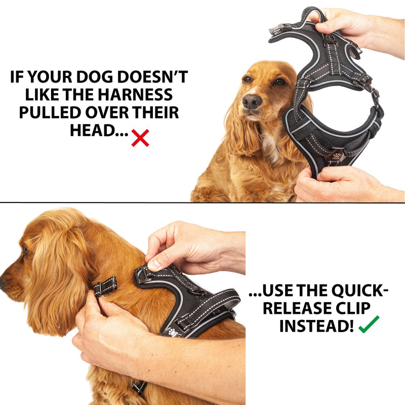 Elite Paws® UK: Premium Metal Buckle Dog Harness, Strong, Safe, Padded, Comfortable, Adjustable, Reflective, Front/Back Lead Attachments, Soft Handle, Pet Walking Vest/Training Product (Black, Medium) M (small to smaller medium dogs) Black - PawsPlanet Australia