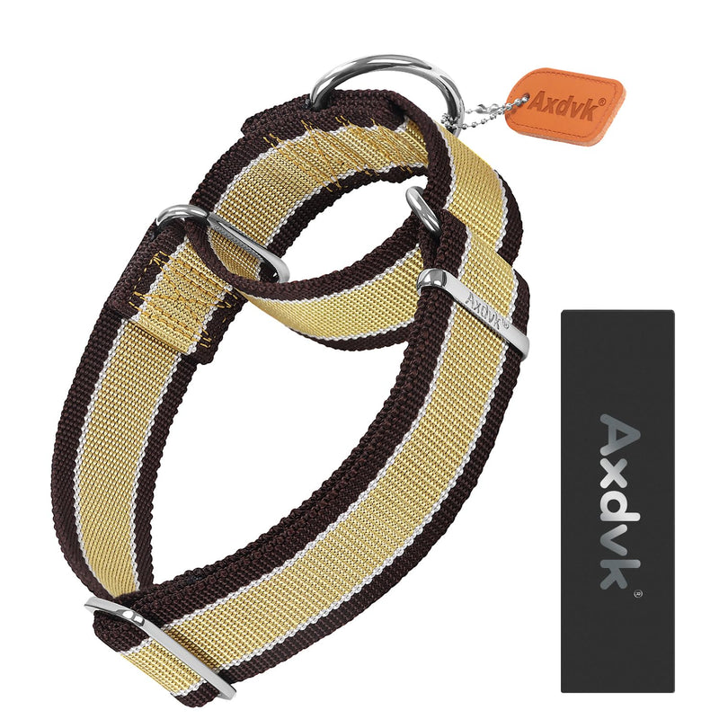 Martingale Collar 1.5 Inch Wide 1600D Extra Strong Anti Escape Nylon Dog Collar, No Pull Heavy Duty Pet Collars with 3-Color Stripe for Medium to Large Dogs (L, Khaki & Dark Brown) Large: 17" -26" - PawsPlanet Australia