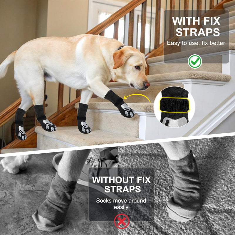 BEAUTYZOO Dog Socks, Non Slip Dog Socks to Prevent Licking Paws -Dog Shoes for Hot/Cold Pavement, Dog Boots & Paw Protectors, Dog Booties for Hardwood Floors, Small Medium Large Senior Dogs M(2.1"-2.55" W | Pack of 4) Black - PawsPlanet Australia
