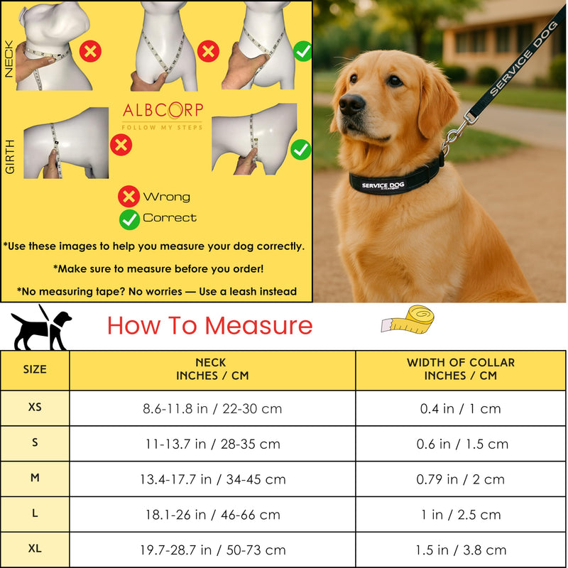 Albcorp Reflective Service Dog Collar – Sizes XS to XL (8.6–28.7 Inches), Service Dog Rubber Patch, Neoprene-Padded Comfort & High-Visibility Gear for Dedicated Handlers, Medium, Red M(13.4" x 17.7") Neck Girth - PawsPlanet Australia