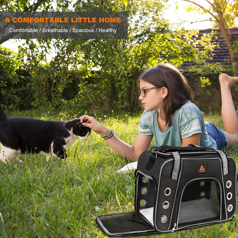 Lifeand Cat Carrier for Large and Medium Cats Under 18lb, Collapsible Soft Sided Pet Carrier, Dog Carrier, Airline Approved for Cats, Small Dogs, Kitten, Pet Privacy Protection Travel Carrier black