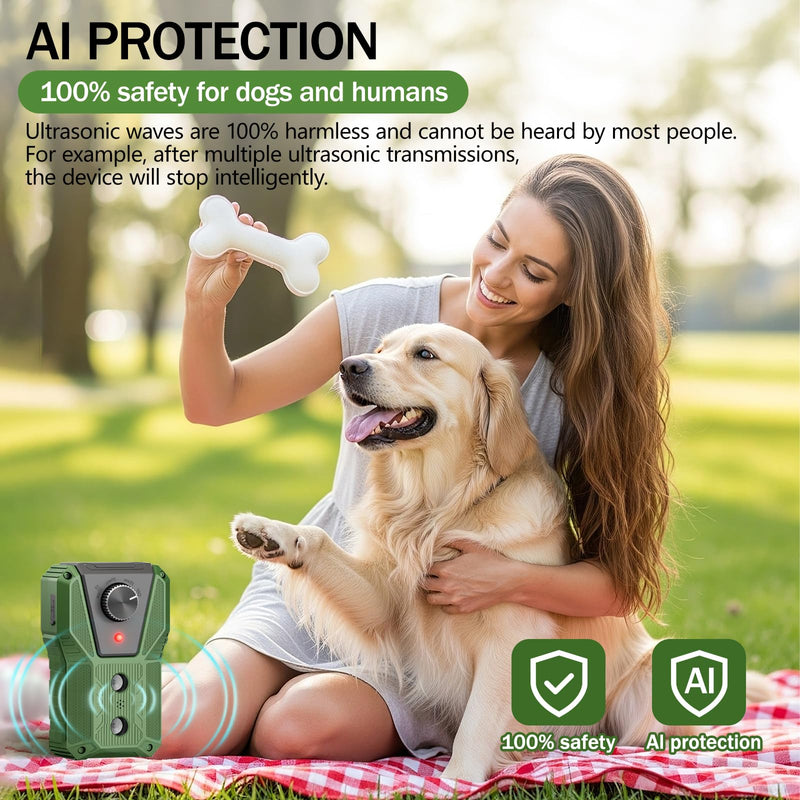 QHZ Solar-Powered Ultrasonic Bark Deterrent Device Solar and USB Charging Three-Mode Ultrasonic Bark Control Unit Suitable for Home/Garden/Farm Waterproof Outdoor Dog Bark Control Device (Green) Green - PawsPlanet Australia