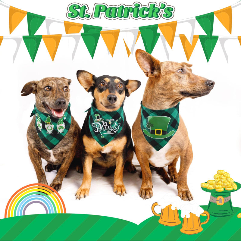 Vehomy St. Patrick's Day Dog Bandanas Reversible Plaid Dog Bandana Buffalo Dog Bandanas with Shamrock Leprechaun Pattern Saint Patrick's Day Pet Triangle Scarf for Dogs Puppies Cats 3Pcs - PawsPlanet Australia