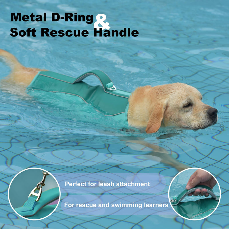 Dog Life Jacket, Reflective Dog Harness Life Vest with Rescue Handle for Swimming Boating, Adjustable High Buoyancy Flotation Swim Vest for Small Meium Large Dogs - Pine Green, S - PawsPlanet Australia