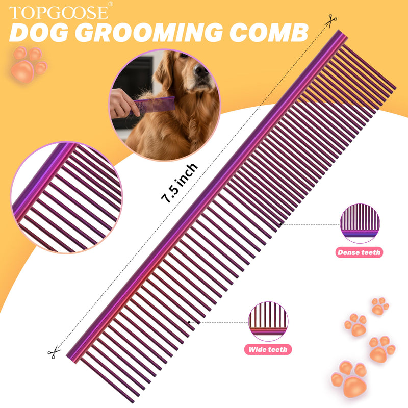 TOPGOOSE Dog Grooming Scissors Kit, Professional 6 in 1 Pet Scissors Sharp Shears Set - Straight, Thinning, Chunker, Curved Shears and Comb for Long Short Hair for Dog Cat (Set, Purple)