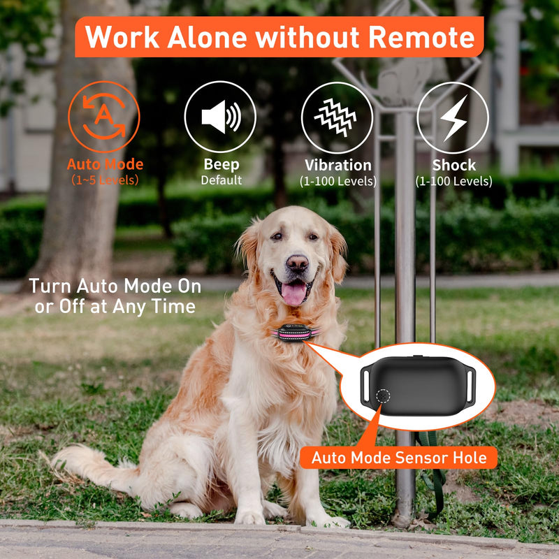 PetJoy 3 Dog Shock Collar with Remote, Dog Bark Collar for Large Dog, Automatic Bark Collar 3 Packs, Bark & Shock Collar 2 in 1 - Auto Mode with 5 Sensitivity Levels Orange - PawsPlanet Australia