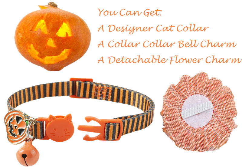 Fall Cat Collar with Bell and Pumpkin Charm