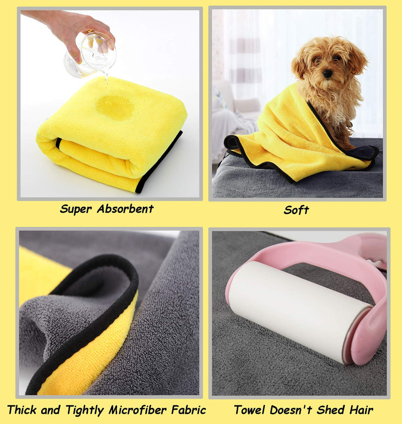 Dog Bath Towel - Super Absorbent Microfiber Dog Towel for Small Dogs and Cats, Yellow & Grey 11.8" x 23.6" - PawsPlanet Australia