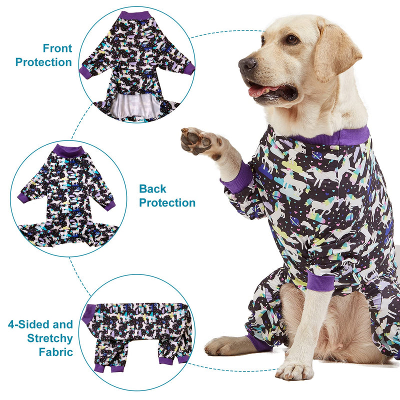 LovinPet Large Breed Dog Clothes, Wound Care/Post Surgery Recovery Shirt for Large Dogs, Unicorns in Space Black Print, UV Protection, Pet Anxiety Relief, Stop Shedding for Dogs, Pet PJ's, 2XL XX-Large - PawsPlanet Australia