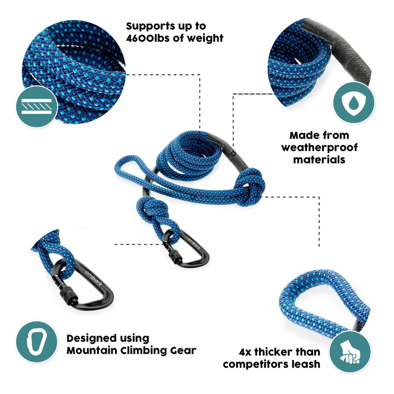 Embark Adventure Pro Leash with Mountain Climbing Rope and Carabiner. Unmatched Strength & Durability, 6ft, Colourful, and Sturdy Nylon Dog leashes for Small, Medium, Large Breed Dogs Navy Blue - PawsPlanet Australia