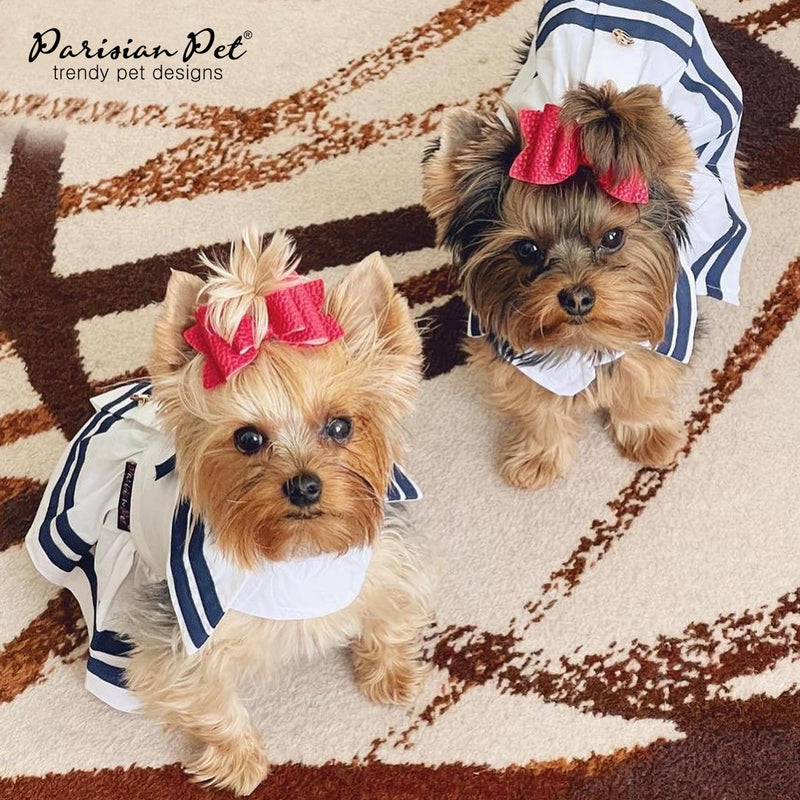 Parisian Pet Sailor Dog Dress - 100% Cotton Summer Clothes for Large Dogs Girl - Nautical Pet Apparel - Stylish Dog Outfit - Lightweight and Breathable Puppy Clothes - Cute Dresses for Dogs Sailor Dress L