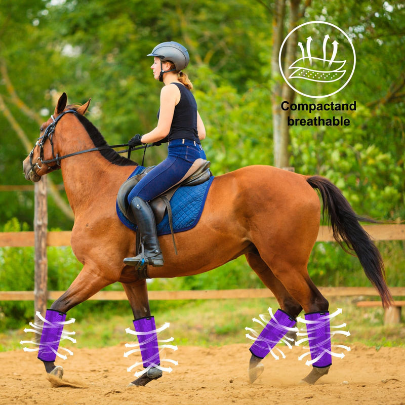 Horse Fly Boots, Breathable Mesh Protection Set of 4, Comfortable Horse Leggings, Breathable Mesh Design, Equine Supplies for Reduce Stomping, Hoof Damage & Leg Fatigue (Purple, Large) Purple Large (For average horses)