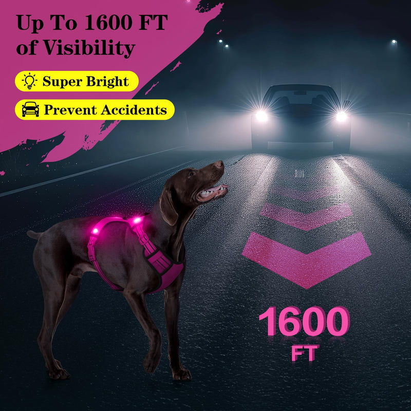 Light Up Dog Harness - Safety LED Dog Vest, No-Pull LED Dog Harness, Rechargeable Glowing Pet Vest Light for Night Walking Camping (Pink, Small) Pink - PawsPlanet Australia