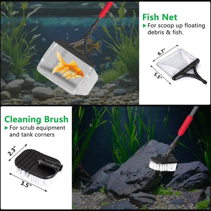 Aquarium Clean Tool 6 in 1 Fish Tank Cleaning Kit, Multi-Use Fish Tank Cleaner Brush, Algae Scraper Scrubber Pad Adjustable Long Handle Fish Tank Brush for 20-160 Gallon Acrylic & Glass Tank - PawsPlanet Australia