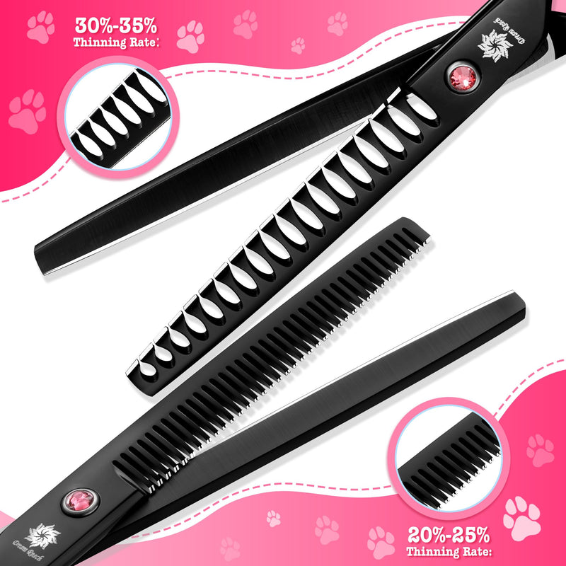 Dream Reach 7" Dog Grooming Scissors Kit, Professional 6 in 1 Dog Scissors Sharp and Durable Shears Set Thinning, Chunker, Straight, Curved Shears and Comb for Pet, Pink 7 In