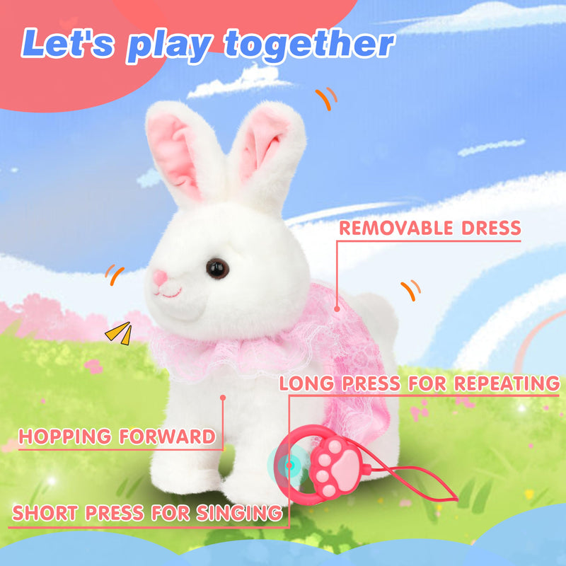 Hopearl Hopping Bunny Interactive Electronic Rabbit Toy Remote Control Leash Animated Pet Repeat What You Said Singing Gifts for Toddlers, White, 12'' - PawsPlanet Australia