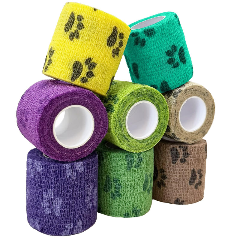 Self-Adherent Tape, Cohesive Wrap for Horses Cats Birds & Pets, Great for Crates Leash Bags & Travel Kits, 2 Inches X 5 Yards, Paw Design, 8 Rolls, Woodland Paw 8 Count (Pack of 1)